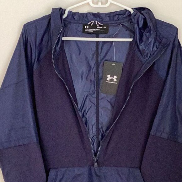 NWT UNDER ARMOUR WOMEN LOOSE CROSS TOWN ANORAK NAVY JACKET WINDBREAKER COATSMALL - Picture 8 of 12